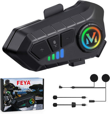 FEYA Motorcycle Helmet Speakers High Battery Life Helmet Headphone IPX6 Automatic Answer/Call Music Control/Intelligent Noise/Wake up Siri, 2 Different Types of Mic - Compatible with All Helmets - Y10