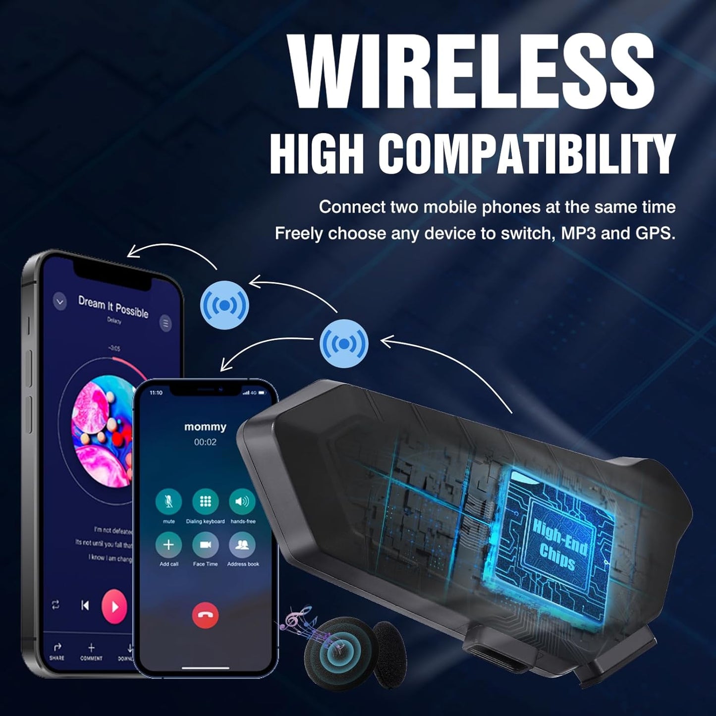 FEYA Motorcycle Helmet Speakers High Battery Life Helmet Headphone IPX6 Automatic Answer/Call Music Control/Intelligent Noise/Wake up Siri, 2 Different Types of Mic - Compatible with All Helmets - Y10