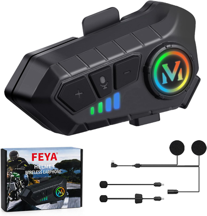 FEYA Motorcycle Helmet Speakers High Battery Life Helmet Headphone IPX6 Automatic Answer/Call Music Control/Intelligent Noise/Wake up Siri, 2 Different Types of Mic - Compatible with All Helmets - Y10