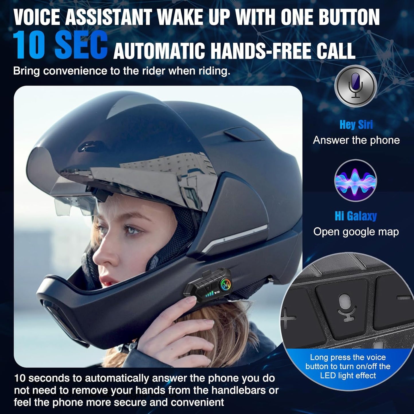 FEYA Motorcycle Helmet Speakers High Battery Life Helmet Headphone IPX6 Automatic Answer/Call Music Control/Intelligent Noise/Wake up Siri, 2 Different Types of Mic - Compatible with All Helmets - Y10