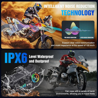 FEYA Motorcycle Helmet Speakers High Battery Life Helmet Headphone IPX6 Automatic Answer/Call Music Control/Intelligent Noise/Wake up Siri, 2 Different Types of Mic - Compatible with All Helmets - Y10