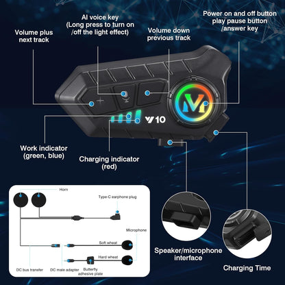 FEYA Motorcycle Helmet Speakers High Battery Life Helmet Headphone IPX6 Automatic Answer/Call Music Control/Intelligent Noise/Wake up Siri, 2 Different Types of Mic - Compatible with All Helmets - Y10