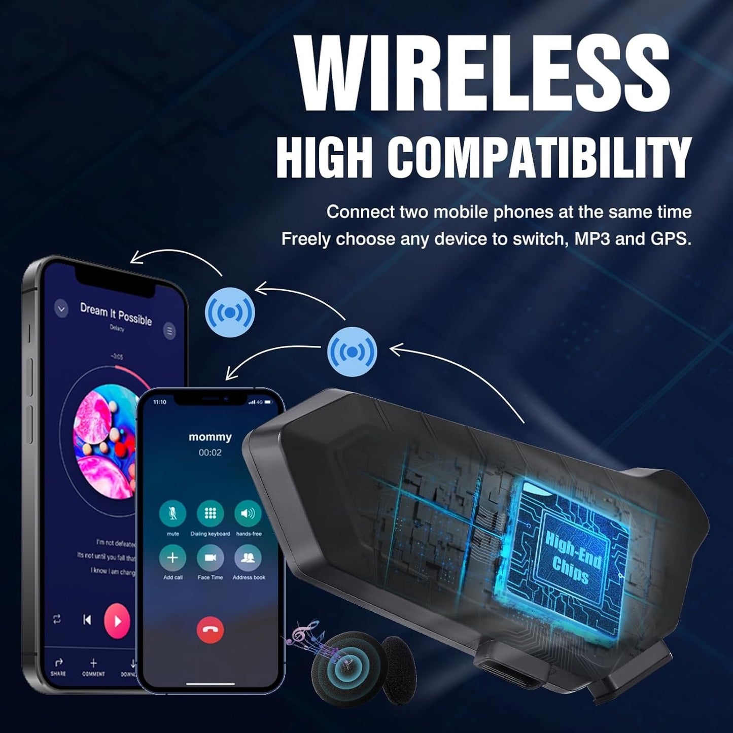 FEYA Motorcycle Helmet Speakers High Battery Life Helmet Headphone IPX6 Automatic Answer/Call Music Control/Intelligent Noise/Wake up Siri, 2 Different Types of Mic - Compatible with All Helmets - Y10