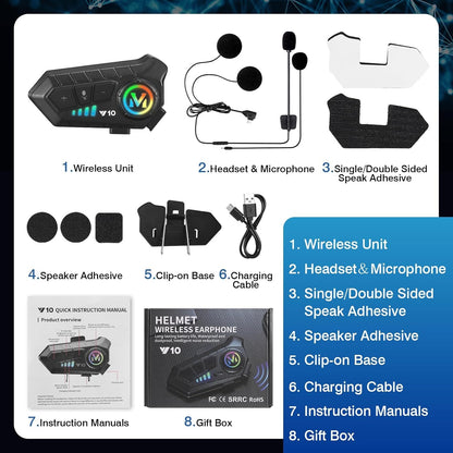 FEYA Motorcycle Helmet Speakers High Battery Life Helmet Headphone IPX6 Automatic Answer/Call Music Control/Intelligent Noise/Wake up Siri, 2 Different Types of Mic - Compatible with All Helmets - Y10